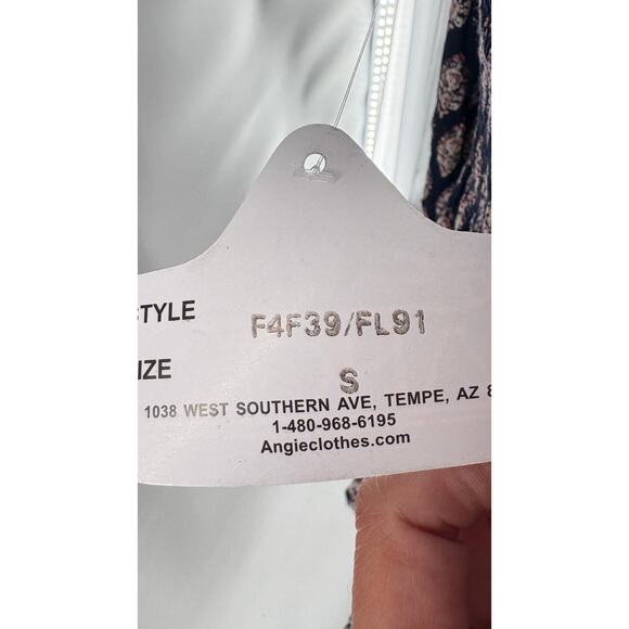 Angie Smocked Boho Floral Dress S NWT Navy Blue Pink Romantic - Picture 3 of 5